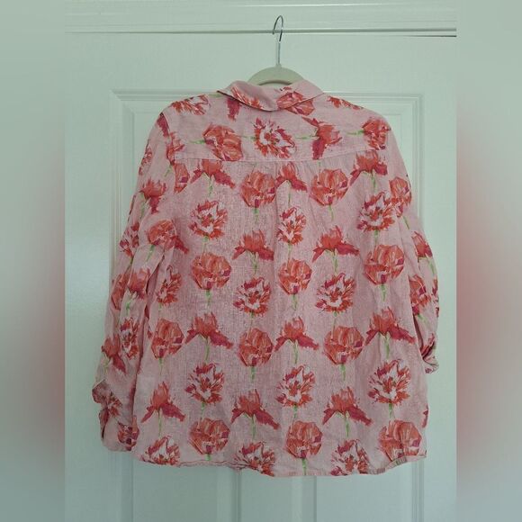 Charter Club 100% linen button up blouse floral print size L - Picture 4 of 6